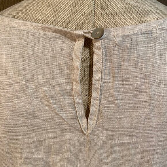 Stella Rosa Pure Linen Ecru Shift Dress w/Lace Edged Sleeves & Hem sz: XS-M - Picture 6 of 10